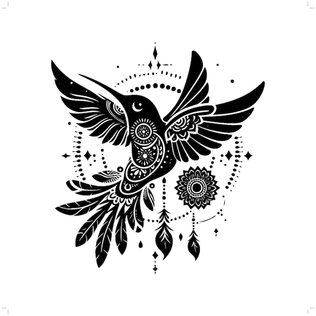 Silueta de colibrí en una ilustración de la naturaleza bohemia