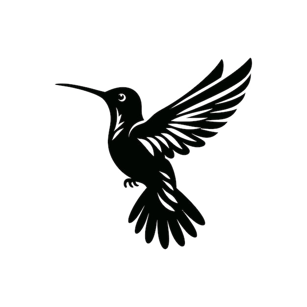 Silueta de colibrí en negro sobre un fondo blanco