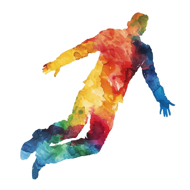 silueta de color abstracta de un hombre cayendo ilustración vectorial en estilo acuarela