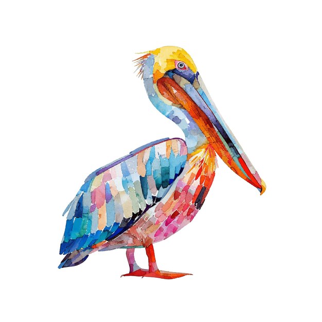 silueta de color abstracta de la ilustración vectorial del pelícano en estilo acuarela