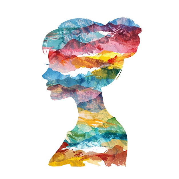 silueta de color abstracta de la mujer ilustración vectorial en estilo acuarela