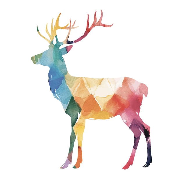 silueta de color abstracto de la ilustración vectorial de ciervos en estilo acuarela