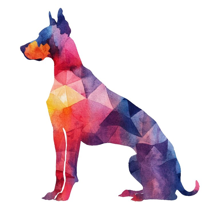 Vector silueta de color abstracto de la ilustración vectorial de doberman en estilo acuarela