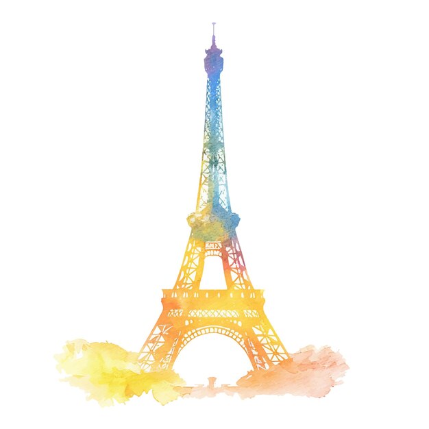 silueta de color abstracto de la ilustración vectorial de Eiffel en estilo acuarela