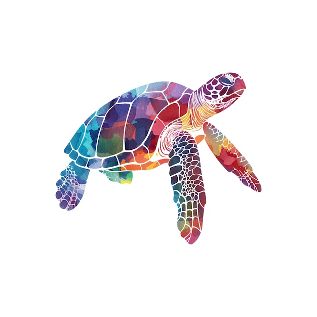 silueta de color abstracto de la tortuga marina ilustración vectorial en estilo acuarela