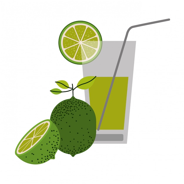 Vector silueta de color de bebida de limonada con rodaja de limón y fruta limón ilustración vectorial