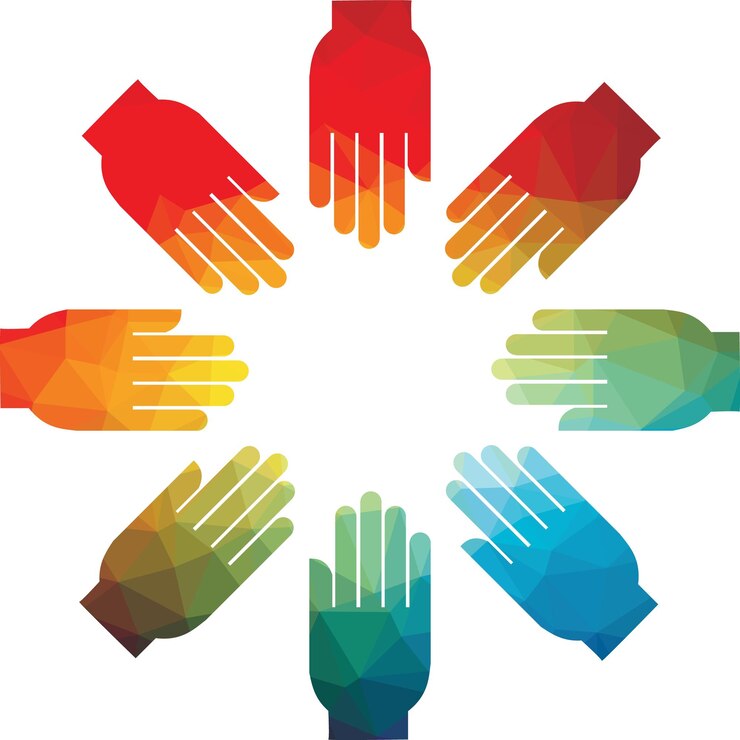 Vector silueta coloreada de manos juntas aisladas sobre fondo transparente