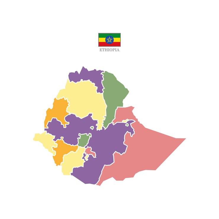 Vector silueta y colorido mapa de etiopía ilustración vectorial mapa de áfrica