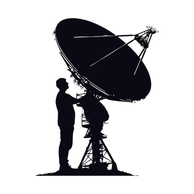 Vector silueta comunicación por satélite en el espacio color negro sólo