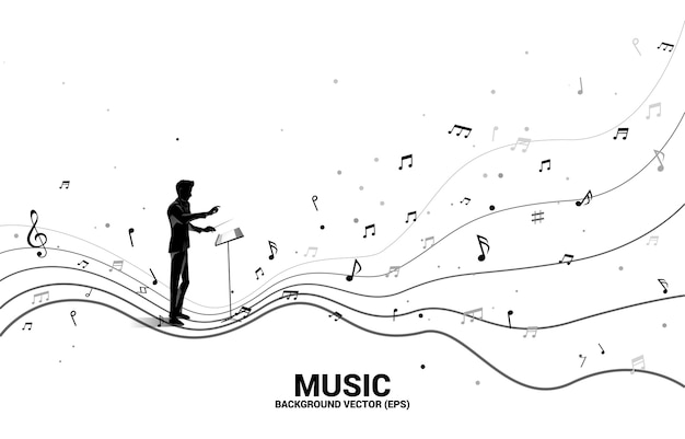 silueta de conductor con nota musical de forma de flujo de baile. Concepto de música de fondo para niños y niños.
