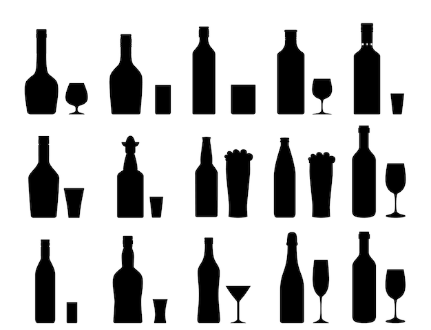 Vector silueta de conjunto de bebidas alcohólicas