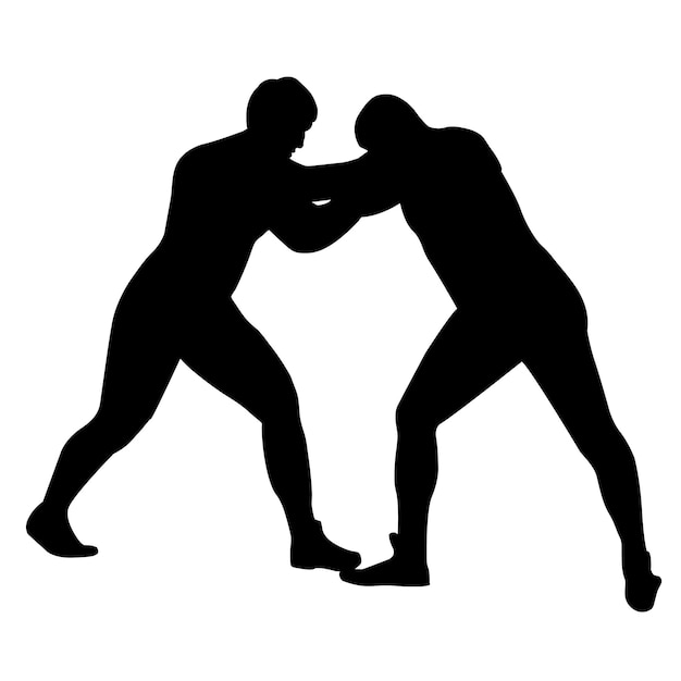 Silueta de contorno de un atleta luchador en la lucha libre Greco Roman freestyle lucha libre clásica