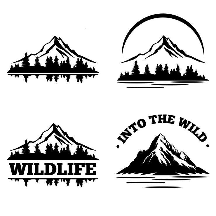 Vector silueta del contorno del paisaje del logotipo de la montaña