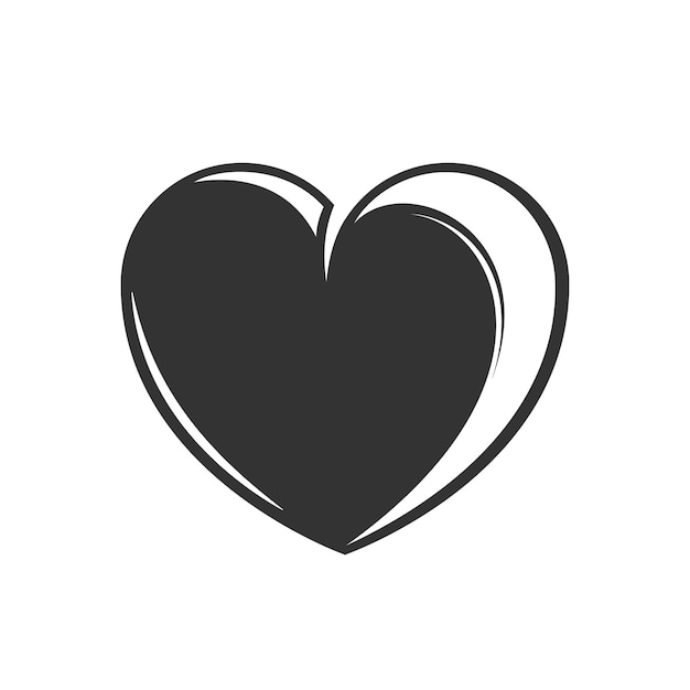 Silueta de corazón en estilo simple aislado sobre fondo blanco