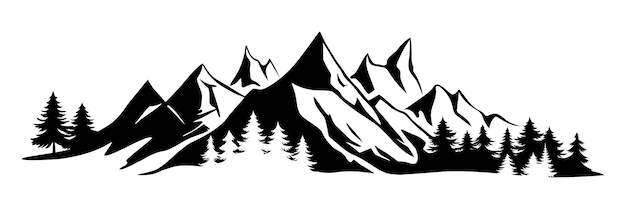 Silueta de una cordillera y un bosque aislados sobre un fondo blanco