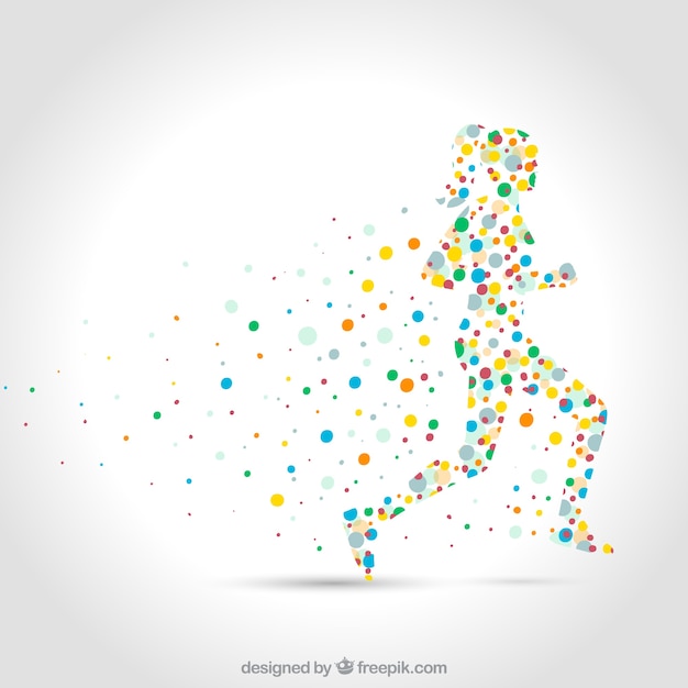 Silueta de corredora hecha de puntos