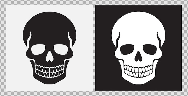 Silueta de cráneo humano en fondo blanco y negro Icono de cráneo Logotipo del emblema Ilustración vectorial
