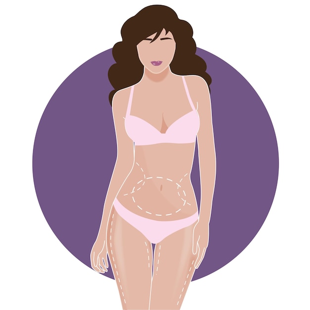 Vector silueta de cuerpo de mujer hermosa y liposucción