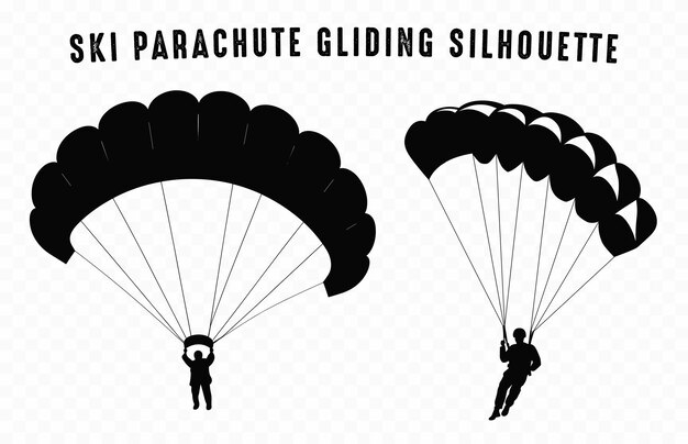 Vector silueta de deslizamiento en paracaídas de esquí parapente de paracaídas vector negro aislado sobre un fondo blanco