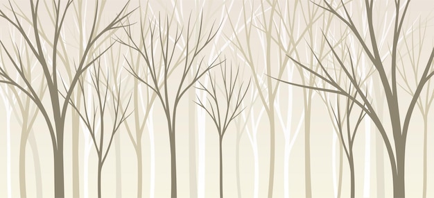 Silueta desnuda de árbol con tronco alto y cima ramificada como bosque brumoso Ilustración vectorial de fondo horizontal