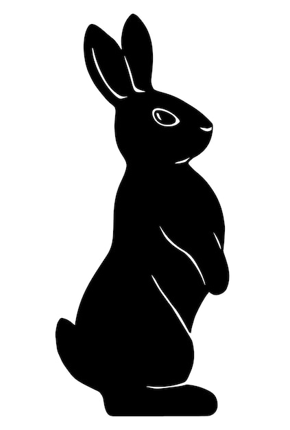 Vector silueta dibujada de un conejo de pie icono en blanco y negro ilustración gráfica vectorial