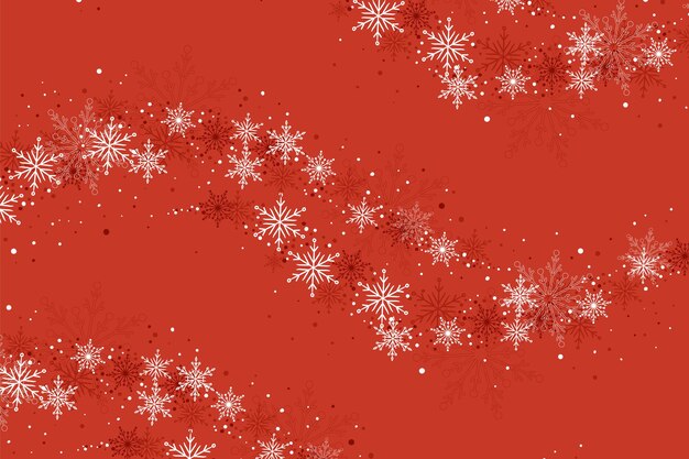 Silueta dibujada a mano de copos de nieve cayendo sobre un fondo rojo de invierno diseño navideño festivo nieve
