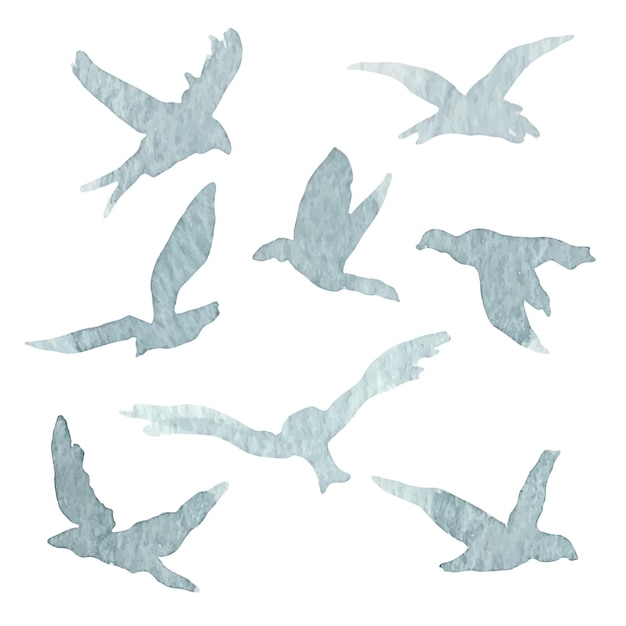 Silueta de dibujo de acuarela vectorial de pájaros