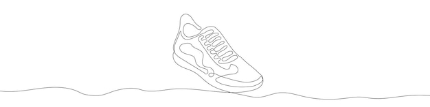 Silueta de dibujo continuo de una línea de zapatillas de deporte El icono lineal de las zapatillas de deporte