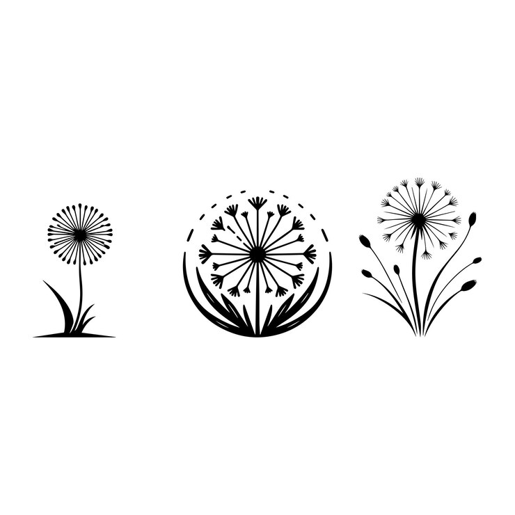 Vector silueta de diente de león sobre fondo blanco vector de iconos de tiendas de flores minimalistas