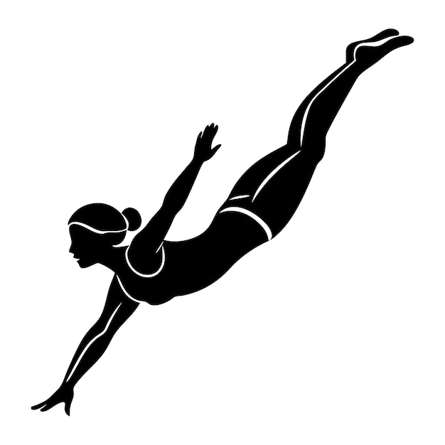 Silueta dinámica de un atleta de buceo en postura de acción
