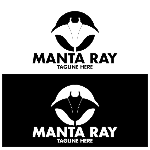 Silueta del diseño del logotipo Tropical Black Manta Ray Fish Sea Life