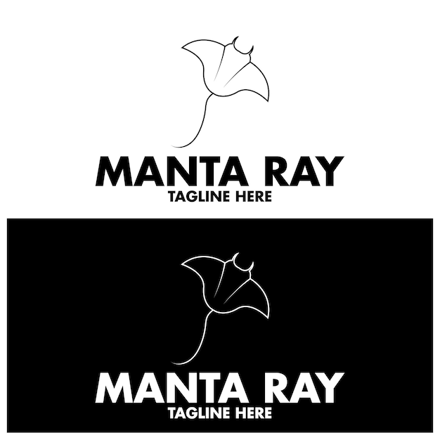 Silueta del diseño del logotipo Tropical Black Manta Ray Fish Sea Life