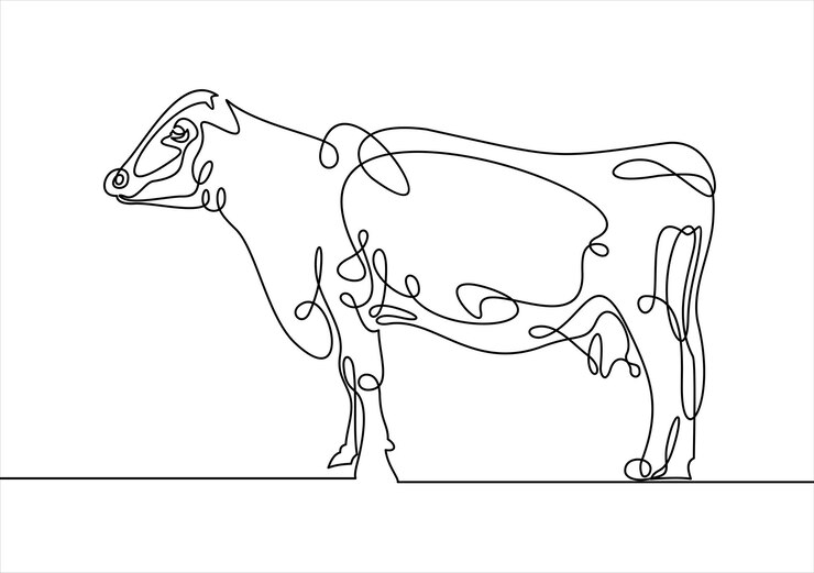 Silueta de diseño de vaca de una línea. Ilustración de vector de estilo minimalista dibujado a mano