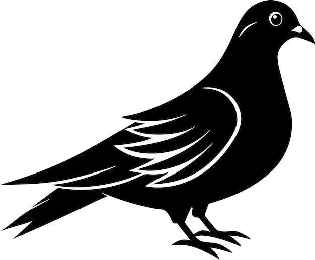 Silueta de un diseño vectorial de clipart de un pájaro paloma volador en un fondo de color blanco