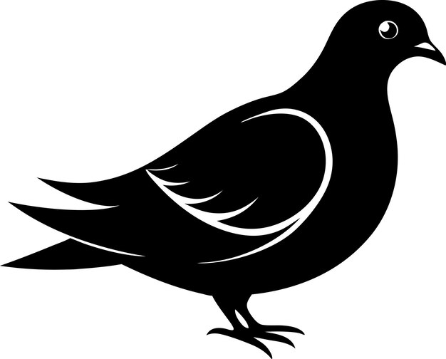 Silueta de un diseño vectorial de clipart de un pájaro paloma volador en un fondo de color blanco