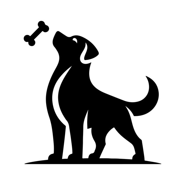 Silueta de diseño vectorial simple de perro en fondo blanco