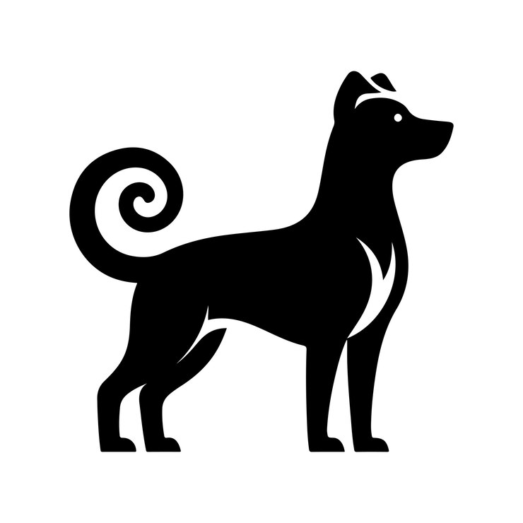 Silueta de diseño vectorial simple de perro en fondo blanco