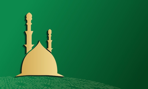 Silueta dorada de la mezquita sobre el concepto abstracto de fondo verde para el mes sagrado musulmán Ramadán Kareem