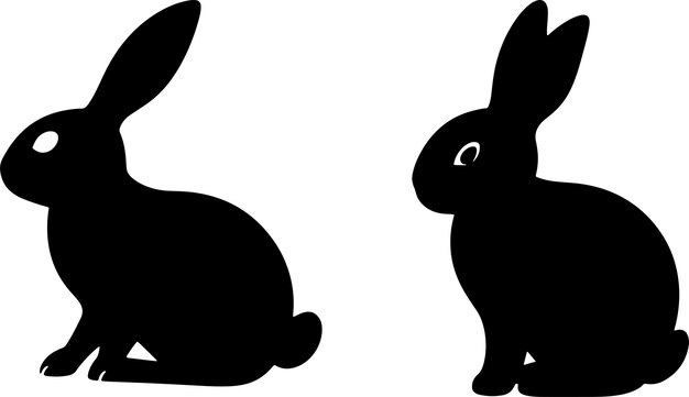 Silueta de dos conejos vista lateral negro y blanco diseño minimalista líneas limpias animal estilizado