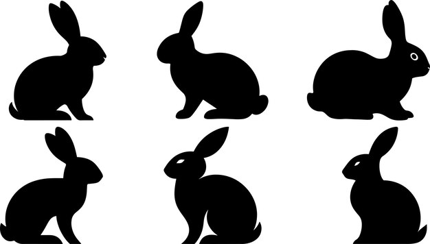Silueta de dos conejos vista lateral negro y blanco diseño minimalista líneas limpias animal estilizado