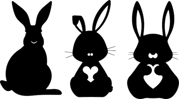 Silueta de dos conejos vista lateral negro y blanco diseño minimalista líneas limpias animal estilizado
