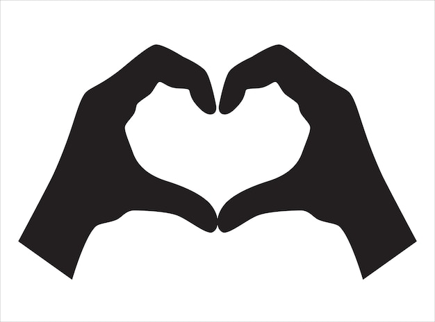 Silueta de dos manos que forman forma de corazón contra un fondo blanco que simboliza el amor y el afecto