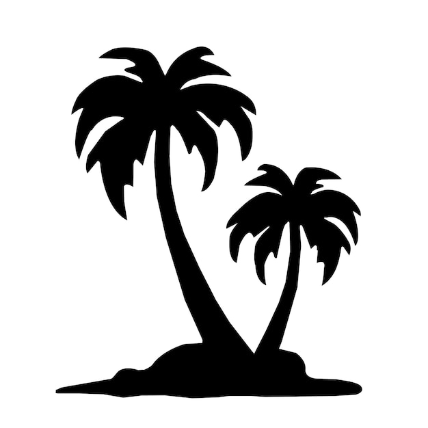 Silueta de dos palmeras en una isla tropical