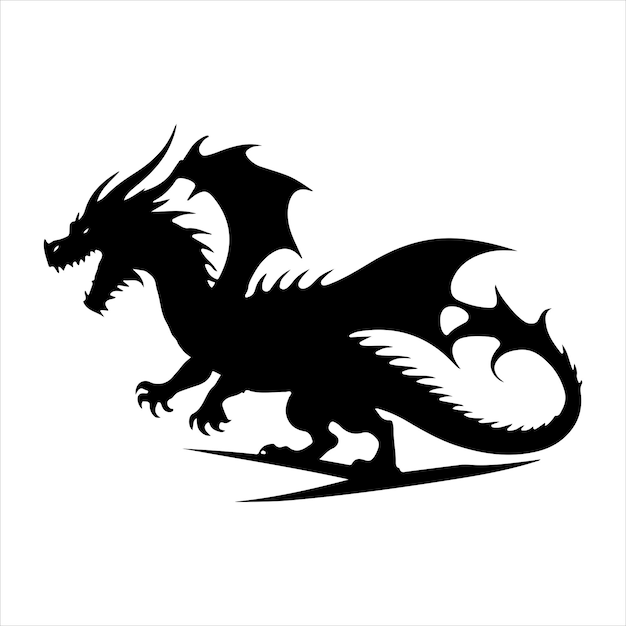 La silueta del dragón majestuoso el Vecto negro minimalista