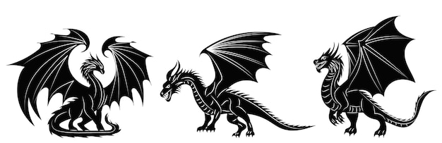 silueta de dragones en vector de fondo blanco