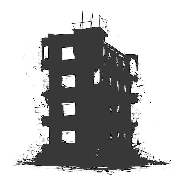 Silueta de edificios abandonados sólo color negro