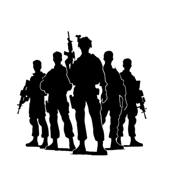Silueta del ejército Diseño vectorial del soldado masculino Ícono del logotipo del hombre del ejército en blanco y negro