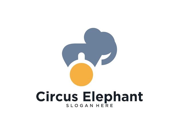 Silueta de elefante de circo con diseño de logotipo de bola