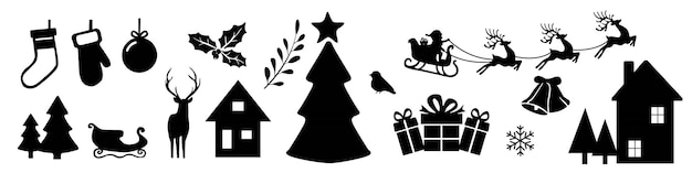 Silueta de los elementos de Navidad y Año Nuevo
