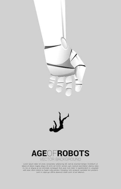 Silueta de empresaria cayendo de la mano del robot.